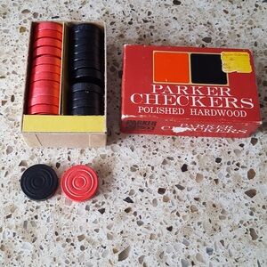 Vintage Parker Polished Hardwood Checkers Set - Red and Black